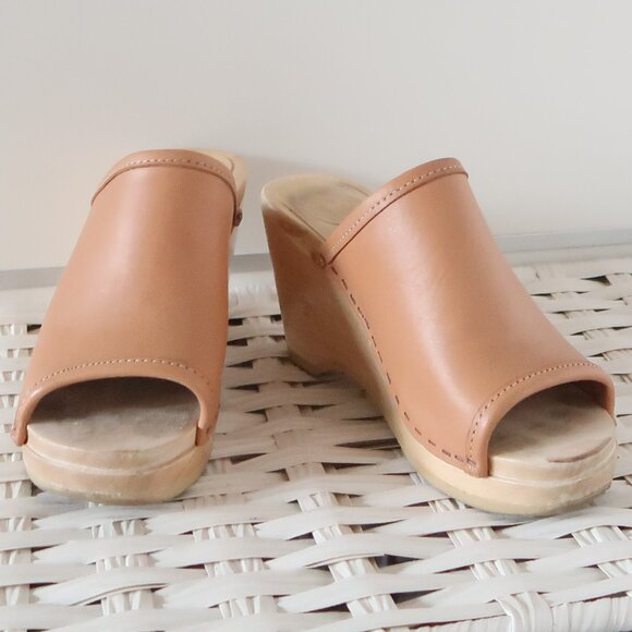 No.6 Store Camel Leather Open Toe Clogs Swedish Minimalist Sandals Clogs Mules 5 - Picture 5 of 16